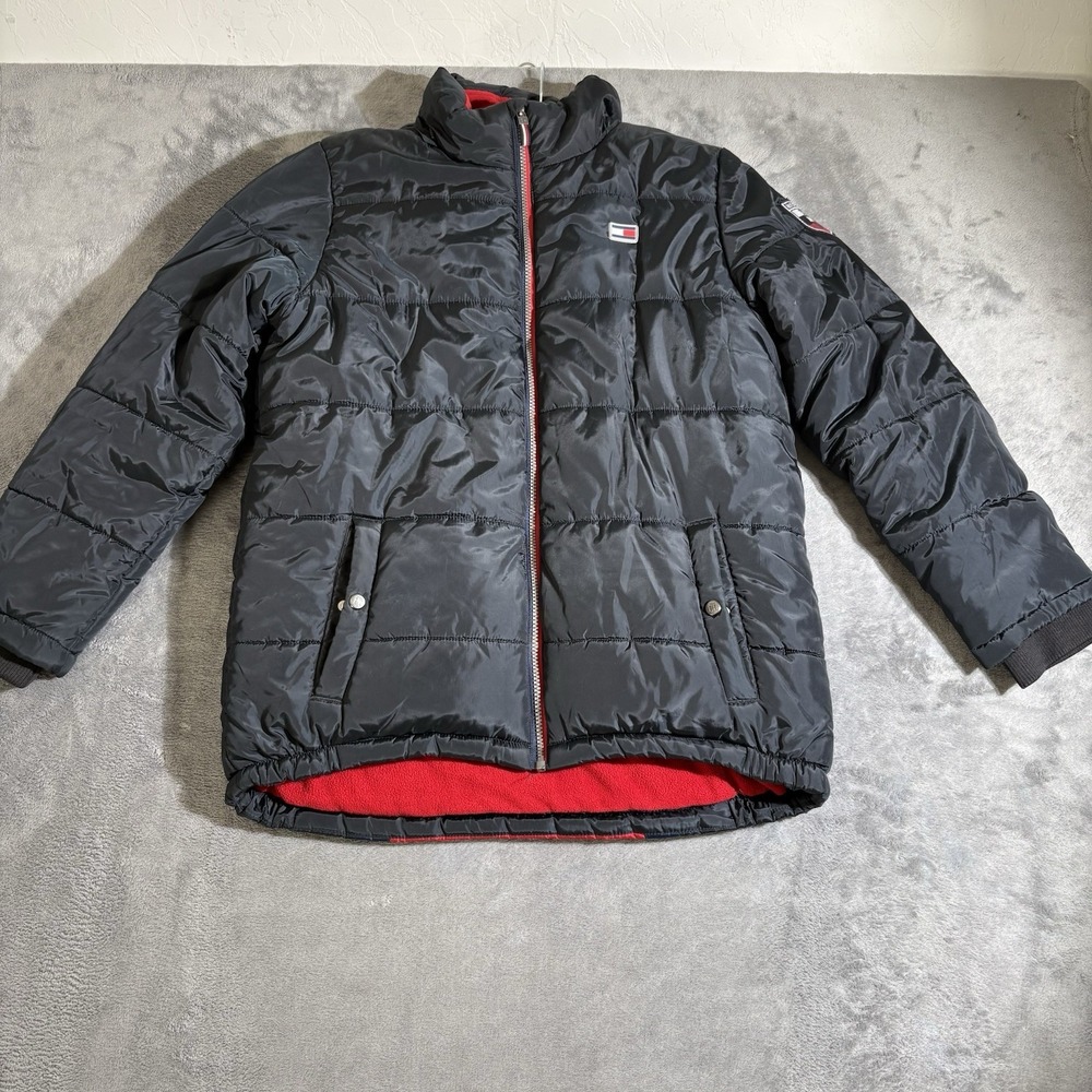 Tommy Hilfiger Youth Puffer Jacket Navy Red White Size XL (18/20) Full Zip Hood